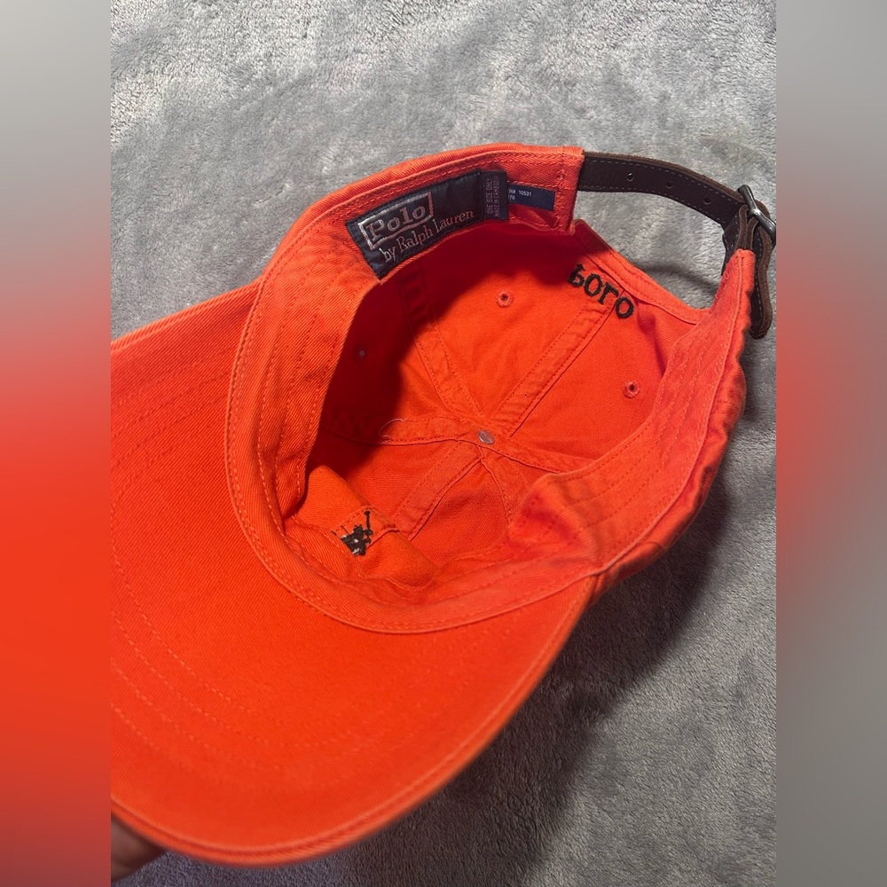Ralph Lauren Orange Chino Embroidered Baseball Cap w/ Green Pony Logo - Picture 9 of 9